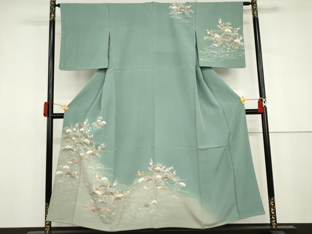 平和屋着物●訪問着　友禅　浜松風景吉祥文　暈し染め　金糸　金彩　正絹　逸品　AABJ3228cs