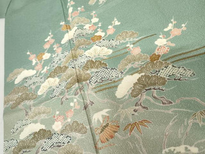 平和屋着物●訪問着　友禅　浜松風景吉祥文　暈し染め　金糸　金彩　正絹　逸品　AABJ3228cs