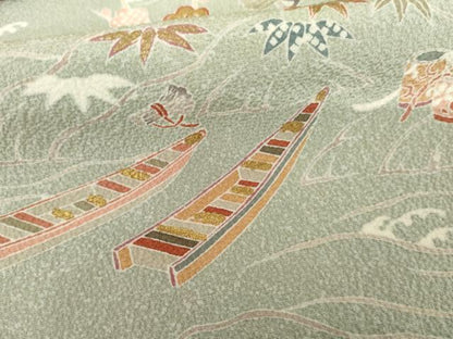 平和屋着物●訪問着　友禅　浜松風景吉祥文　暈し染め　金糸　金彩　正絹　逸品　AABJ3228cs