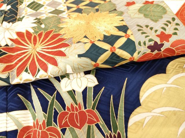 平和屋着物●豪華振袖　駒刺繍　雲取り松竹梅文　金彩　正絹　逸品　AABJ3229cs