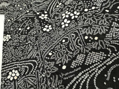 平和屋着物●訪問着　総絞り　松竹梅風景文　黒地　正絹　逸品　AABJ3231cs
