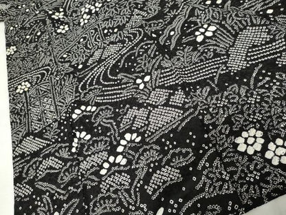 平和屋着物●訪問着　総絞り　松竹梅風景文　黒地　正絹　逸品　AABJ3231cs