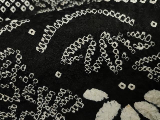 平和屋着物●訪問着　総絞り　松竹梅風景文　黒地　正絹　逸品　AABJ3231cs