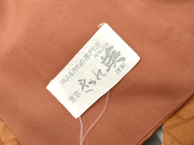 平和屋着物●洗える最高級着物　＜英＞はなぶさ謹製　色無地　檜垣地紋　琥珀色　洗える着物　AABJ3236cs