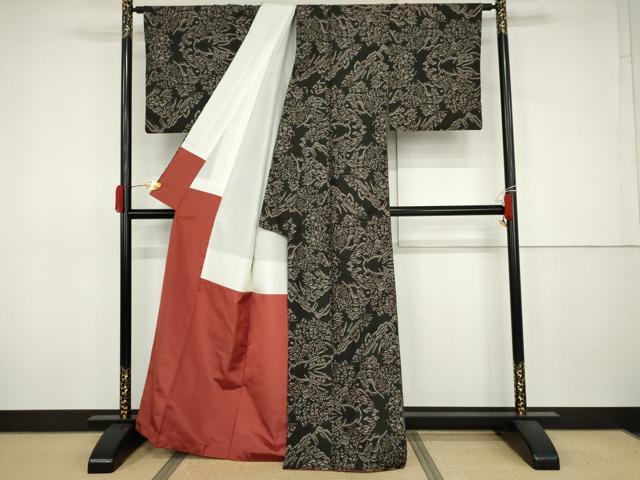 平和屋着物●本場大島紬　カタス9マルキ　泥染め　遠山風景文　正絹　逸品　AABJ3248cs