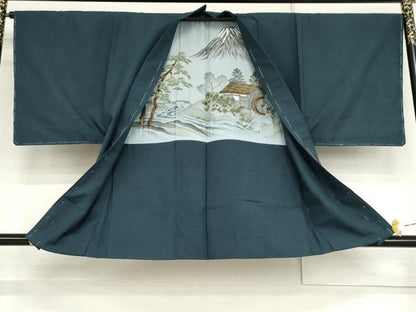平和屋着物●男性　紬　アンサンブル　長襦袢(無双仕立て)セット　色無地　薄縹色　正絹　逸品　未使用　AABJ3250cs