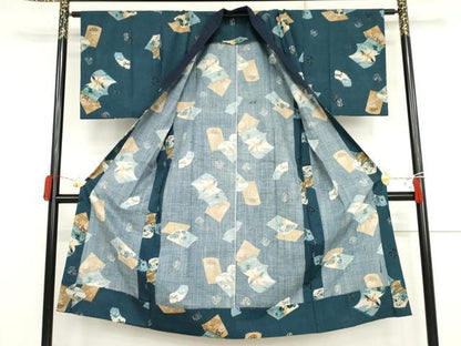 平和屋着物●男性　紬　アンサンブル　長襦袢(無双仕立て)セット　色無地　薄縹色　正絹　逸品　未使用　AABJ3250cs
