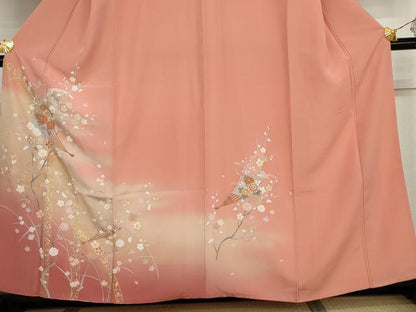 平和屋着物●訪問着　扇面枝花文　暈し染め　金銀彩　正絹　逸品　AABJ3251cs