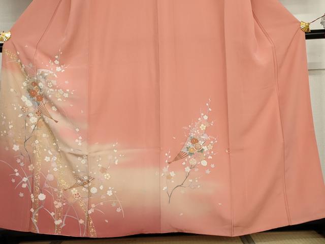 平和屋着物●訪問着　扇面枝花文　暈し染め　金銀彩　正絹　逸品　AABJ3251cs