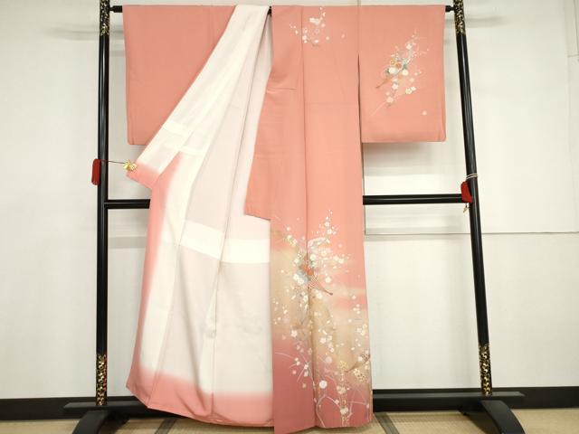 平和屋着物●訪問着　扇面枝花文　暈し染め　金銀彩　正絹　逸品　AABJ3251cs