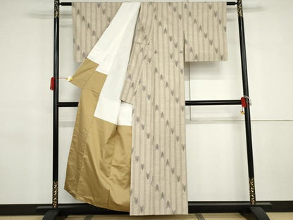 平和屋着物●ぜんまい紬　縞　正絹　逸品　AABJ3257cs