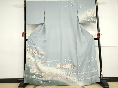 平和屋着物●訪問着　友禅　双鳥花唐草文　暈し染め　金銀彩　正絹　逸品　AABJ3258cs