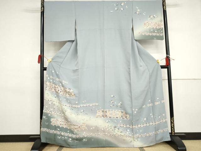 平和屋着物●訪問着　友禅　双鳥花唐草文　暈し染め　金銀彩　正絹　逸品　AABJ3258cs