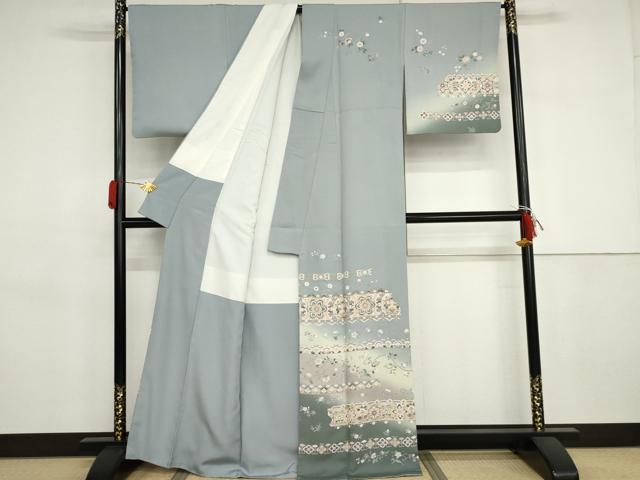 平和屋着物●訪問着　友禅　双鳥花唐草文　暈し染め　金銀彩　正絹　逸品　AABJ3258cs