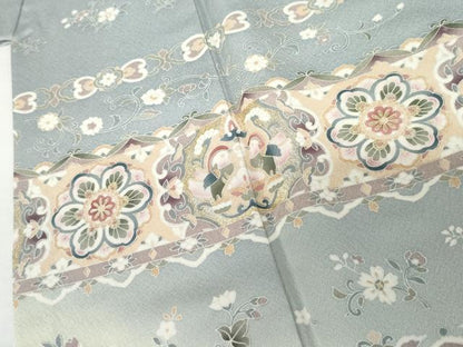 平和屋着物●訪問着　友禅　双鳥花唐草文　暈し染め　金銀彩　正絹　逸品　AABJ3258cs