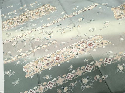 平和屋着物●訪問着　友禅　双鳥花唐草文　暈し染め　金銀彩　正絹　逸品　AABJ3258cs