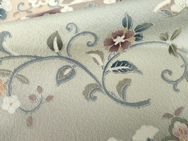 平和屋着物●訪問着　友禅　双鳥花唐草文　暈し染め　金銀彩　正絹　逸品　AABJ3258cs