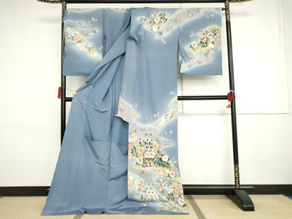 平和屋着物●吉澤友禅　訪問着　辻が花　駒刺繍　暈し染め　浜ちりめん　仮絵羽　正絹　逸品　未使用　AABJ3259cs