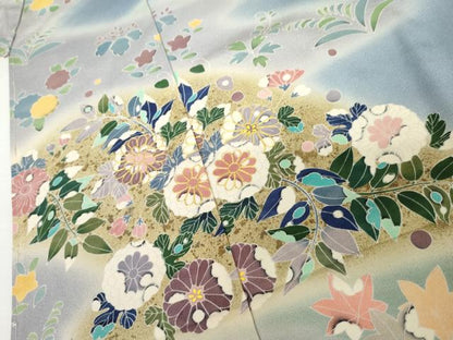 平和屋着物●吉澤友禅　訪問着　辻が花　駒刺繍　暈し染め　浜ちりめん　仮絵羽　正絹　逸品　未使用　AABJ3259cs