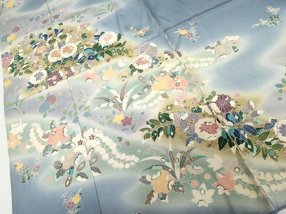 平和屋着物●吉澤友禅　訪問着　辻が花　駒刺繍　暈し染め　浜ちりめん　仮絵羽　正絹　逸品　未使用　AABJ3259cs