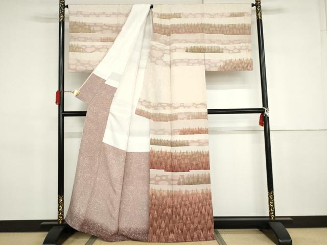 平和屋着物●阿部信行　訪問着　ろうけつ染　樹林文　正絹　逸品　AABJ3260cs