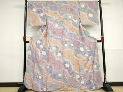 平和屋着物●天目織　お召　地紋起こし　道長草花文　正絹　逸品　AABJ3263cs