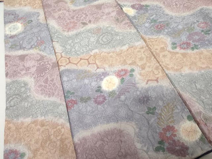 平和屋着物●天目織　お召　地紋起こし　道長草花文　正絹　逸品　AABJ3263cs