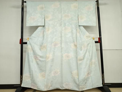 平和屋着物●上質な小紋　地紋起こし　草花文　銀糸　正絹　逸品　AABJ3264cs