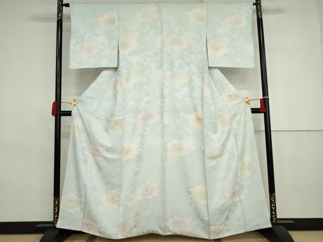 平和屋着物●上質な小紋　地紋起こし　草花文　銀糸　正絹　逸品　AABJ3264cs