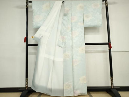 平和屋着物●上質な小紋　地紋起こし　草花文　銀糸　正絹　逸品　AABJ3264cs