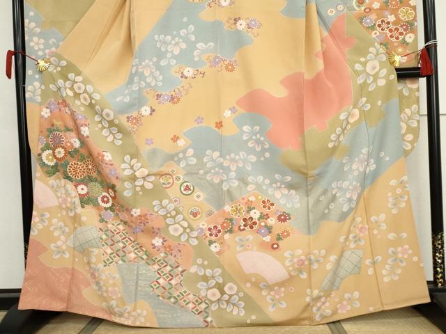 平和屋着物●豪華振袖　駒刺繍　吉祥草花文　金彩　正絹　逸品　AABJ3268cs