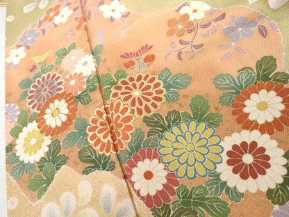 平和屋着物●豪華振袖　駒刺繍　吉祥草花文　金彩　正絹　逸品　AABJ3268cs