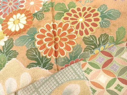 平和屋着物●豪華振袖　駒刺繍　吉祥草花文　金彩　正絹　逸品　AABJ3268cs