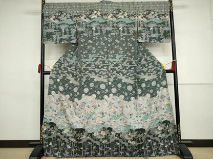 平和屋着物●訪問着　中国三大刺繍　スワトウ刺繍　汕頭刺繍　吉祥花鳥文　金糸　ますいわ屋扱い　正絹　逸品　AABJ3273cs