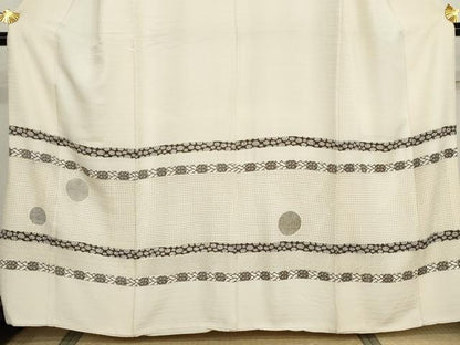 平和屋着物●訪問着　中国三大刺繍　汕頭刺繍　スワトウ刺繍　相良刺繍　横段丸文　金糸　正絹　逸品　AABJ3275cs