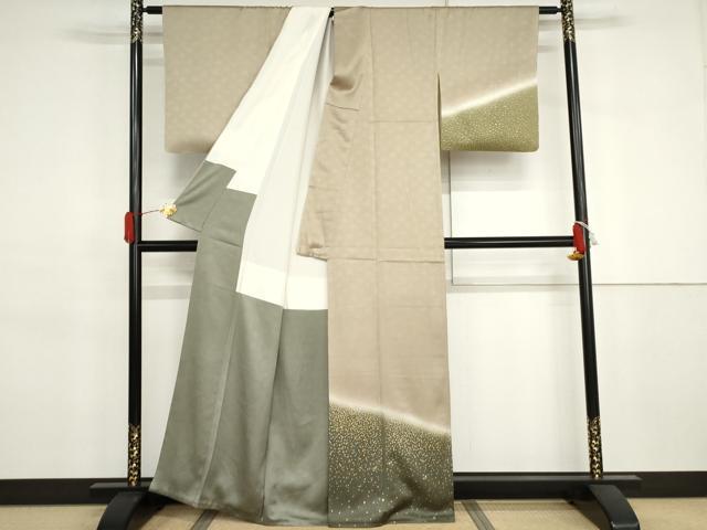 平和屋着物●人間国宝　福田喜三郎　訪問着　箔散らし　暈し染め　金彩　正絹　逸品　AABJ3277cs