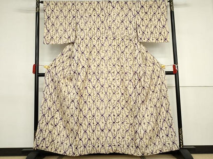 平和屋着物●岩手の匠　草紫堂　南部絞り　紫根染　紬　小紋　網目文　正絹　逸品　AABJ3280cs