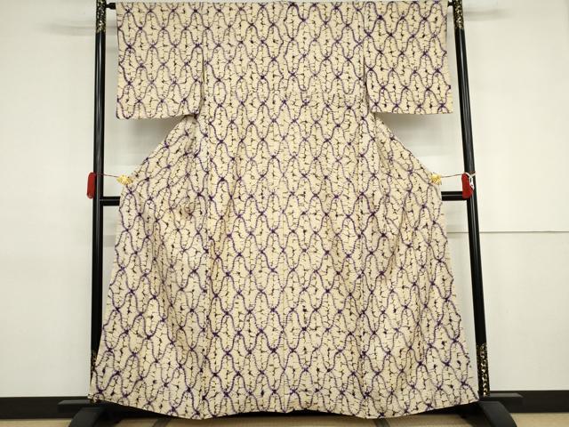 平和屋着物●岩手の匠　草紫堂　南部絞り　紫根染　紬　小紋　網目文　正絹　逸品　AABJ3280cs