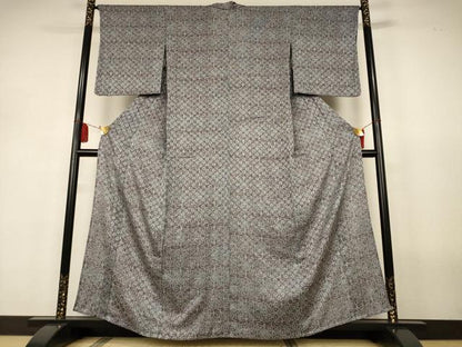 平和屋着物＊夏物　小紋　紗　幾何学花文　正絹　逸品　AABJ3282jd