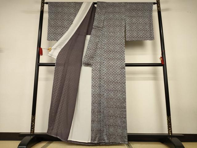 平和屋着物＊夏物　小紋　紗　幾何学花文　正絹　逸品　AABJ3282jd