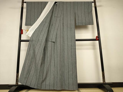 平和屋着物＊夏物　小紋　浴衣兼用　縞　綿麻　AABJ3286jd
