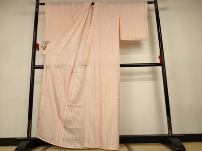 平和屋着物＊夏物　色無地　縦絽　縞　人色　正絹　逸品　AABJ3291jd