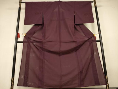 平和屋着物＊夏物　色無地　縦絽　菱紋紗　黒鳶色　正絹　逸品　AABJ3294jd
