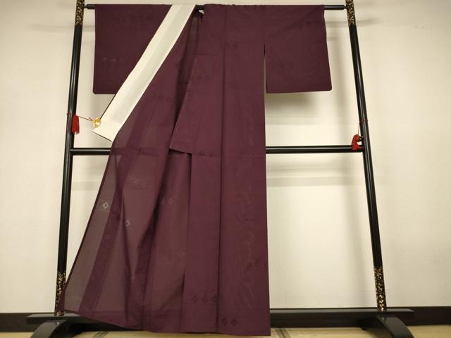 平和屋着物＊夏物　色無地　縦絽　菱紋紗　黒鳶色　正絹　逸品　AABJ3294jd