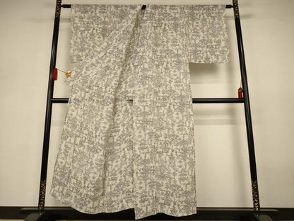 平和屋着物＊夏物　小千谷ちぢみ　洋花文　麻　逸品　AABJ3297jd