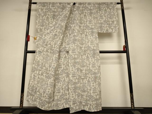 平和屋着物＊夏物　小千谷ちぢみ　洋花文　麻　逸品　AABJ3297jd