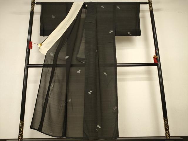 平和屋着物＊夏物　お召　紗　金魚　黒地　銀彩　正絹　逸品　AABJ3302jd