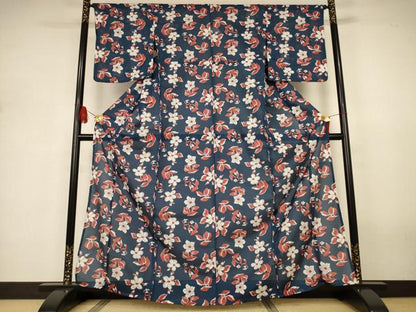 平和屋着物＊夏物　小紋　絽　草花文　洗える着物　AABJ3303jd
