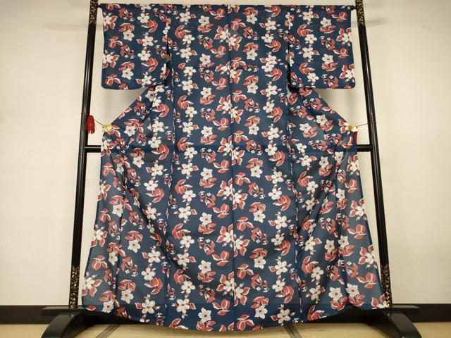 平和屋着物＊夏物　小紋　絽　草花文　洗える着物　AABJ3303jd