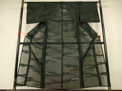 平和屋着物＊夏物　小紋　紗　霞文　正絹　逸品　AABJ3307jd